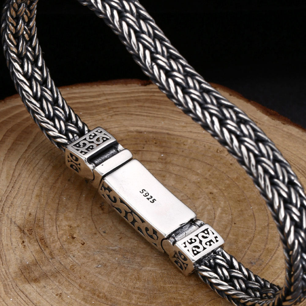 Men's Sterling Silver Fleur Braided Bracelet