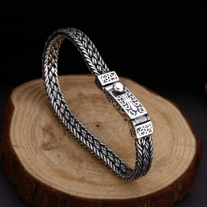 Men's Sterling Silver Fleur Braided Bracelet