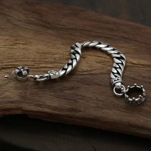 Men's Sterling Silver Floral Cross Curb Chain Bracelet