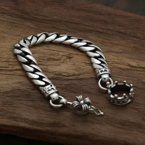 Men's Sterling Silver Floral Cross Curb Chain Bracelet