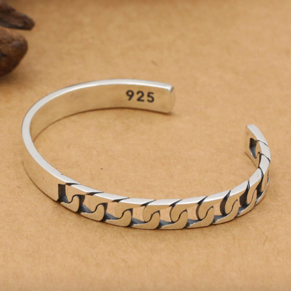 Men's Sterling Silver Half Curb Chain Cuff Bracelet