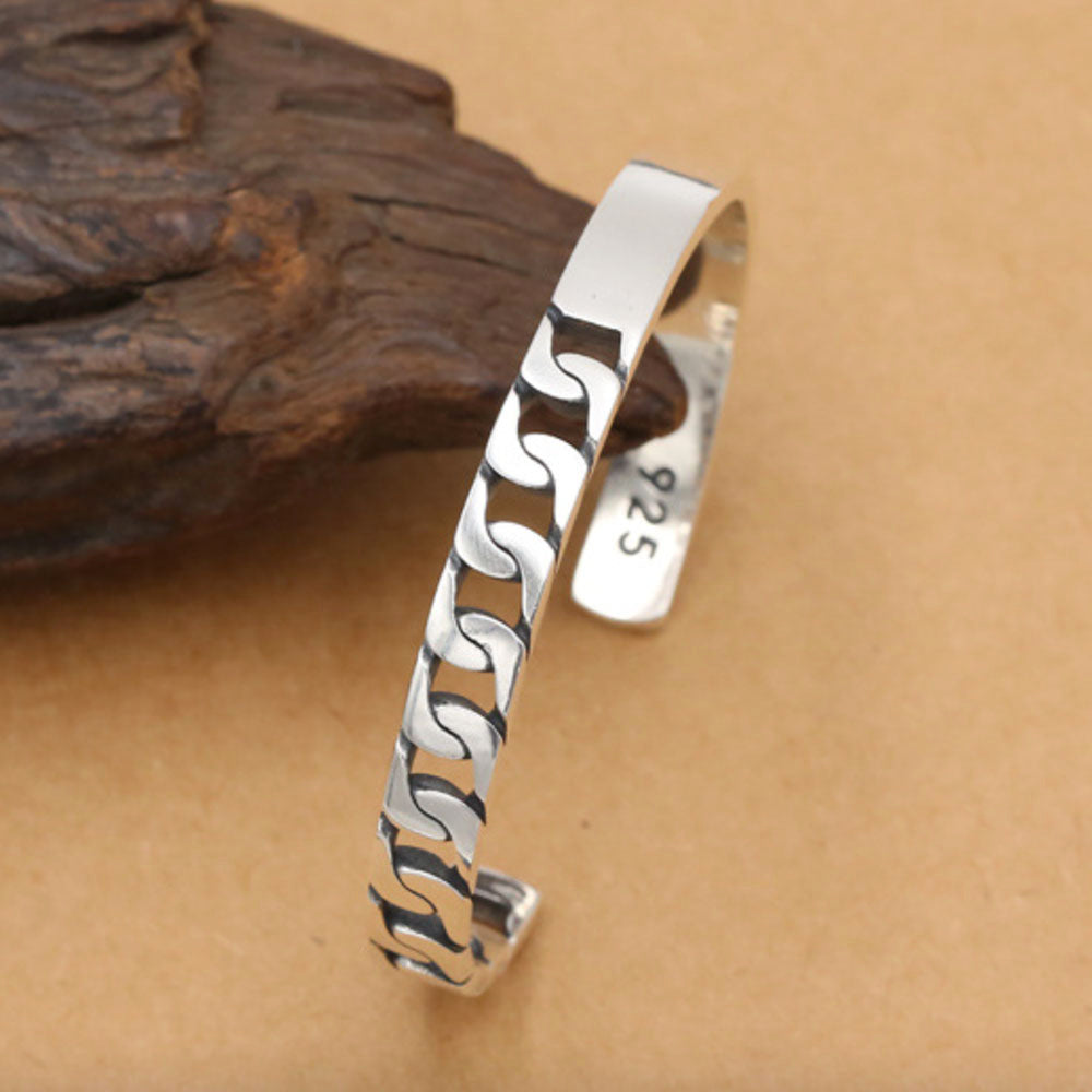 Men's Sterling Silver Half Curb Chain Cuff Bracelet