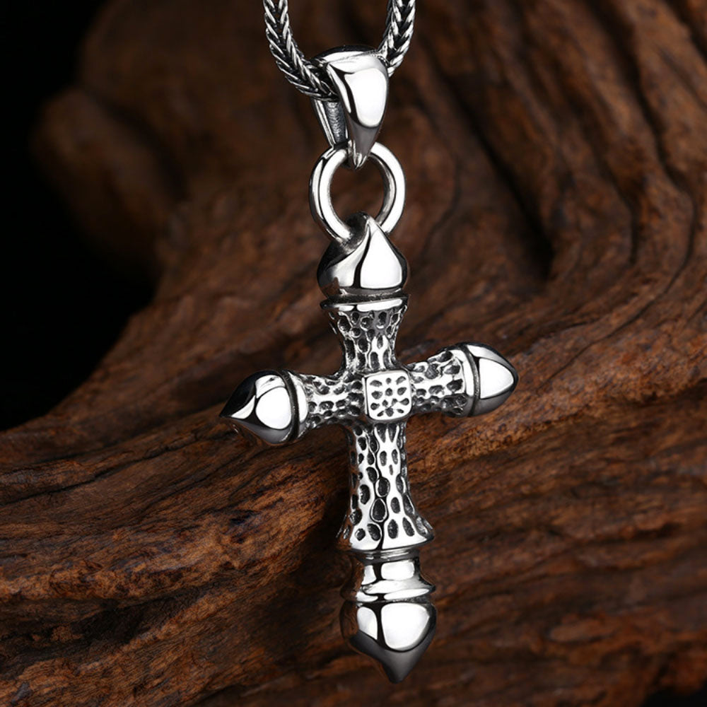 Men's Sterling Silver Hammered Cross Necklace - Jewelry1000.com