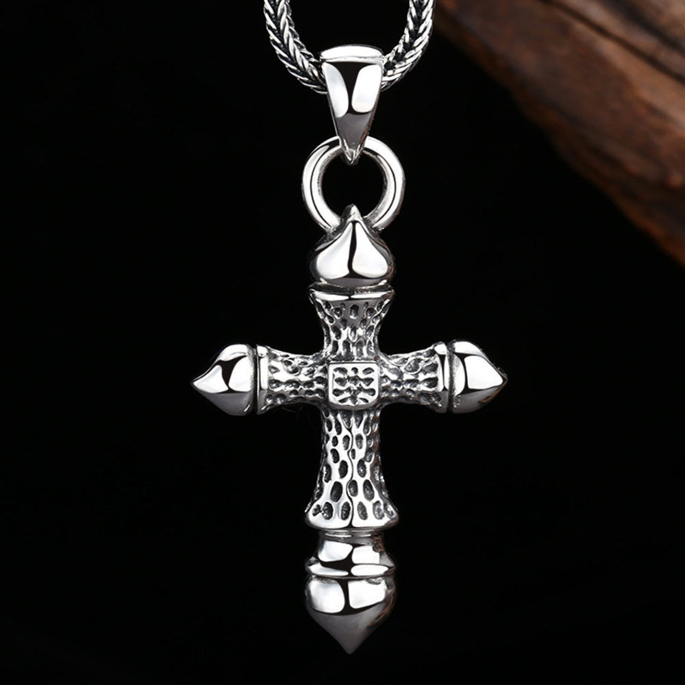 Men's Sterling Silver Hammered Cross Necklace - Jewelry1000.com