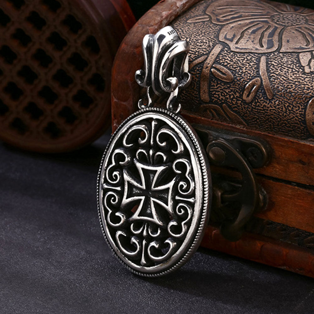 Men's Sterling Silver Heavy Iron Cross Necklace