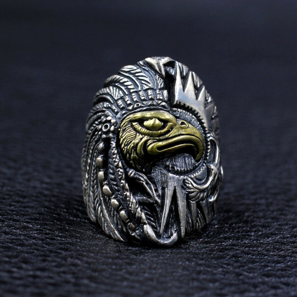 Men's Sterling Silver Indian Chief Eagle Ring