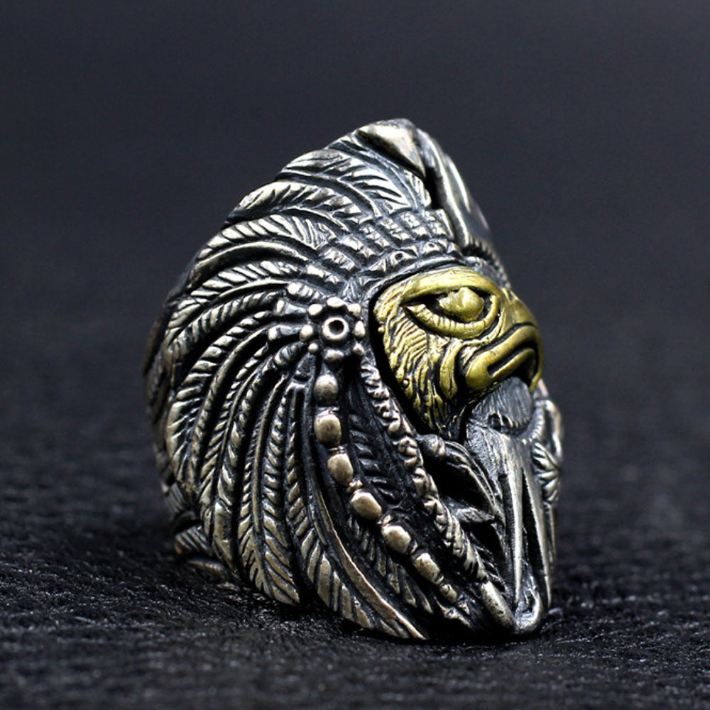 Men's Sterling Silver Indian Chief Eagle Ring