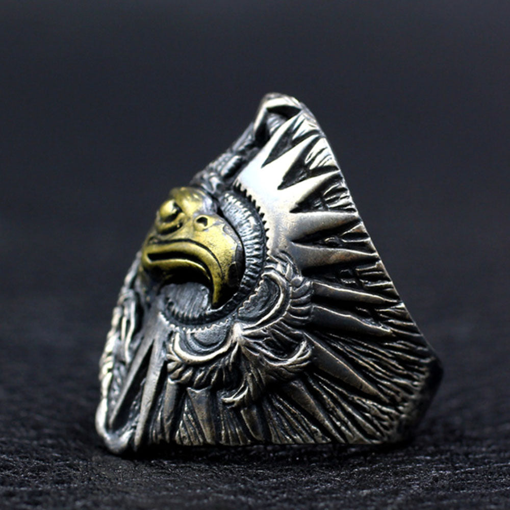 Men's Sterling Silver Indian Chief Eagle Ring