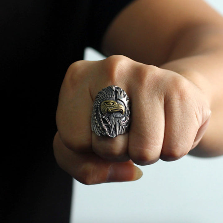 Men's Sterling Silver Indian Chief Eagle Ring