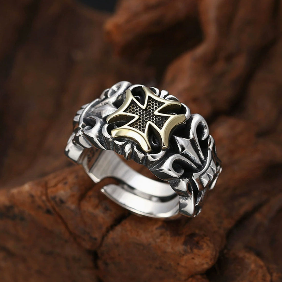 Men's Sterling Silver Iron Cross Ring
