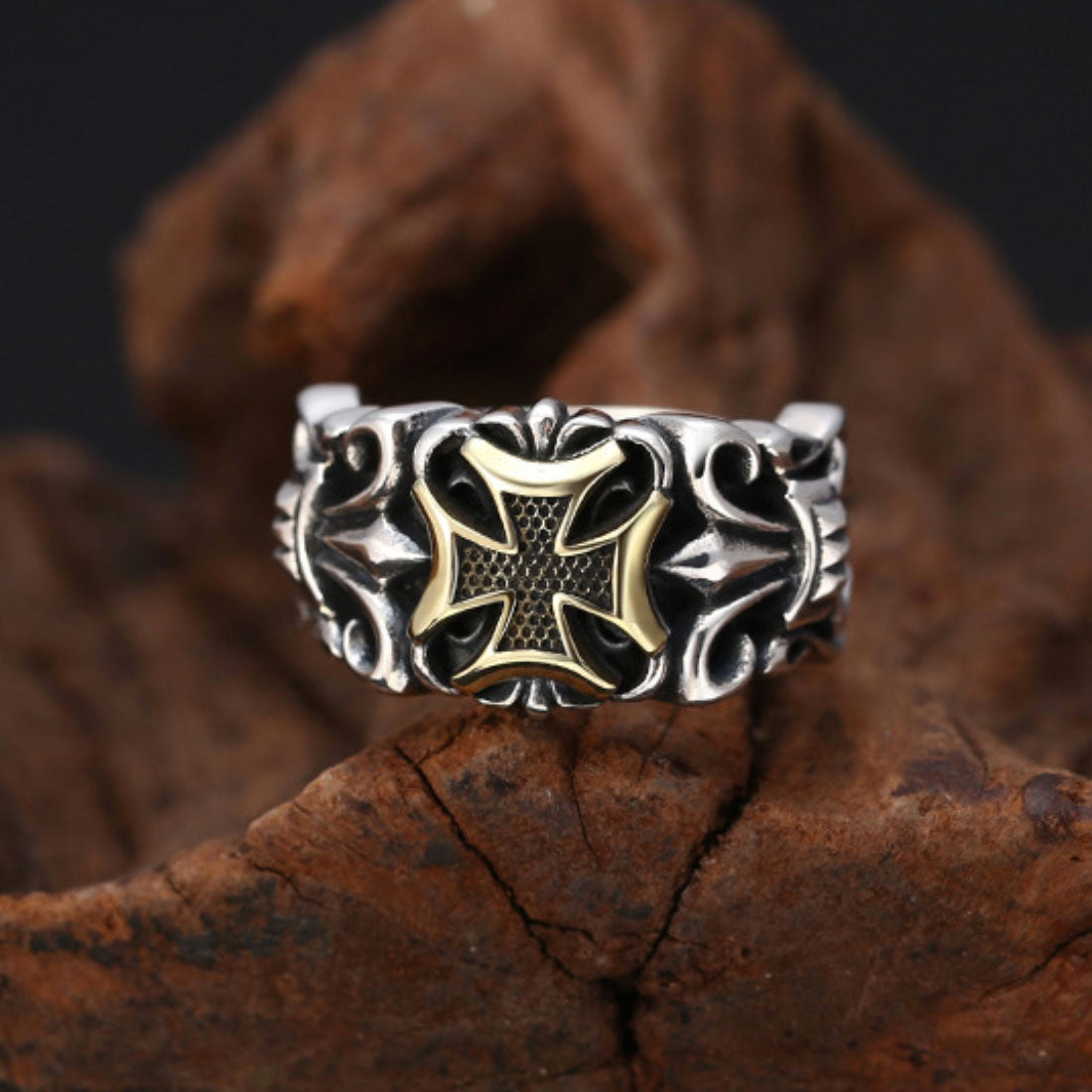Men's Sterling Silver Iron Cross Ring
