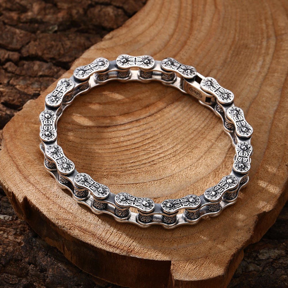 Men's Sterling Silver Ivy Bike Chain Bracelet