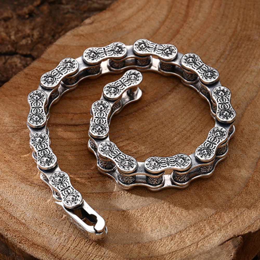 Men's Sterling Silver Ivy Bike Chain Bracelet