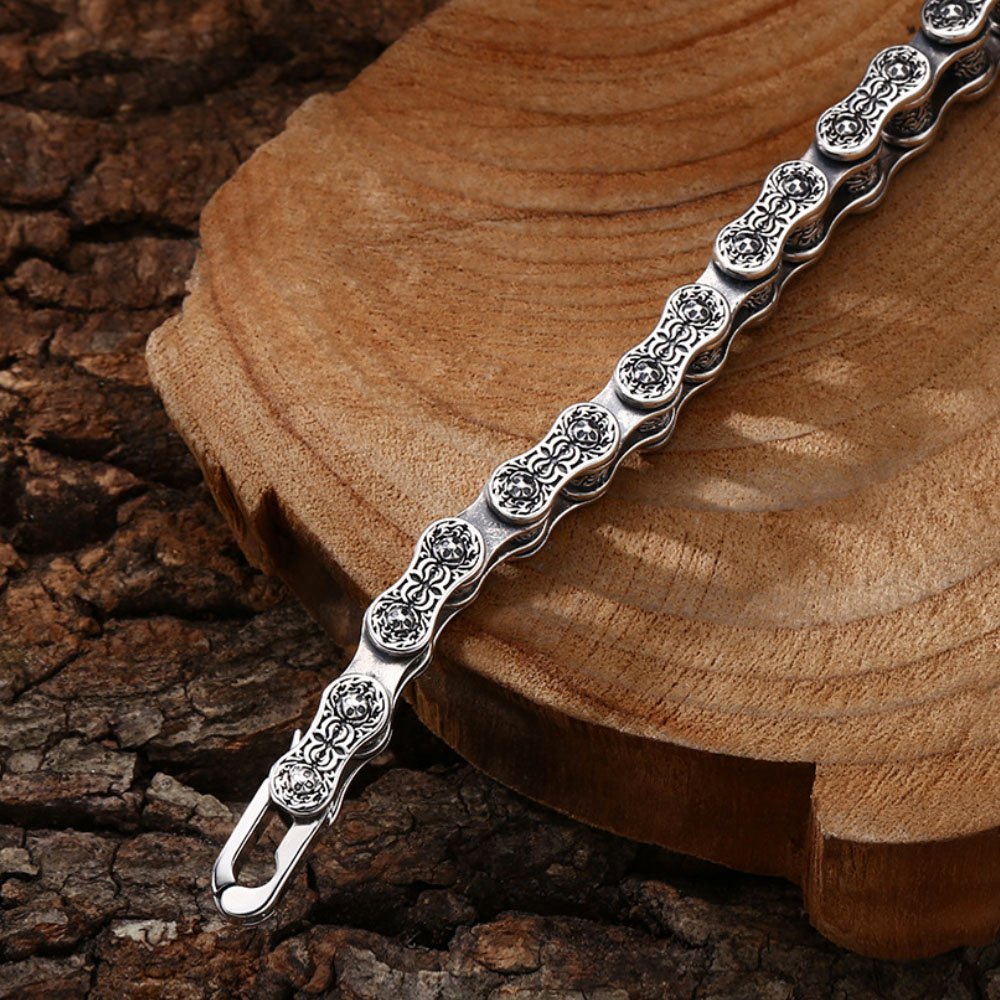 Men's Sterling Silver Ivy Bike Chain Bracelet - Jewelry1000.com
