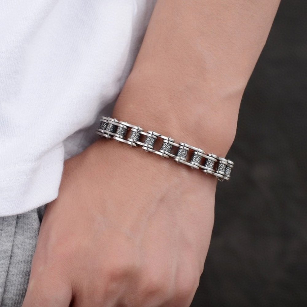 Men's Sterling Silver Ivy Bike Chain Bracelet