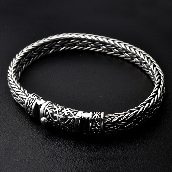 Bracelet tressé à boucle lierre en argent sterling pour hommes