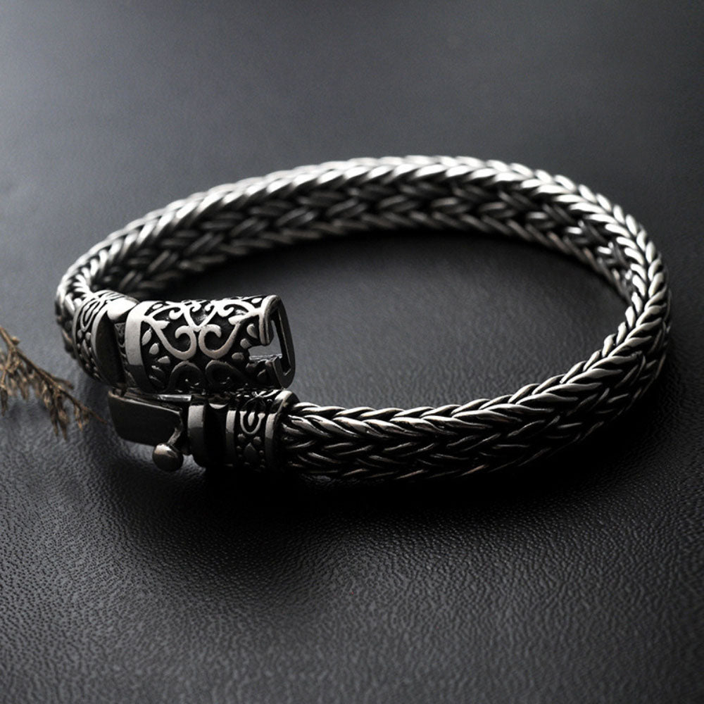 Bracelet tressé à boucle lierre en argent sterling pour hommes