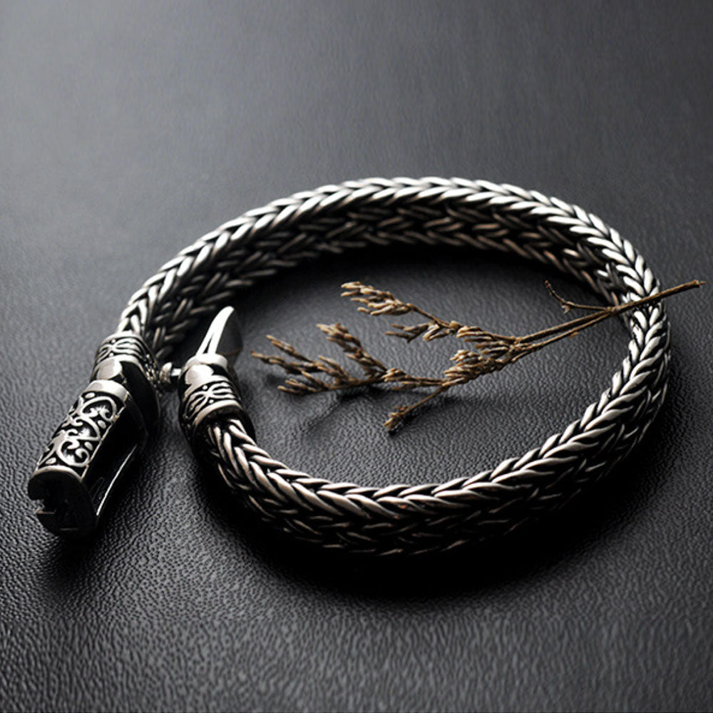 Bracelet tressé à boucle lierre en argent sterling pour hommes