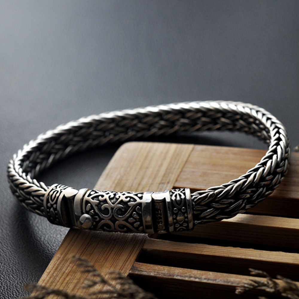 Bracelet tressé à boucle lierre en argent sterling pour hommes