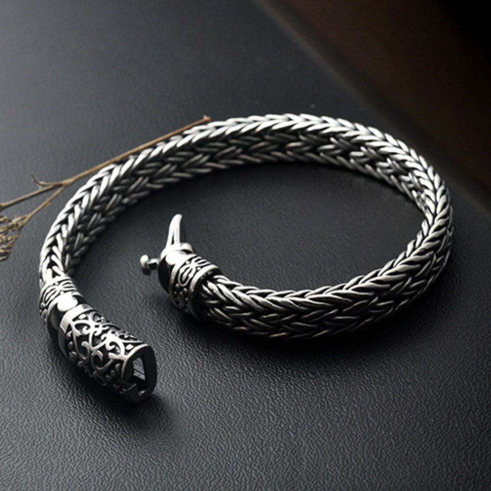 Bracelet tressé à boucle lierre en argent sterling pour hommes