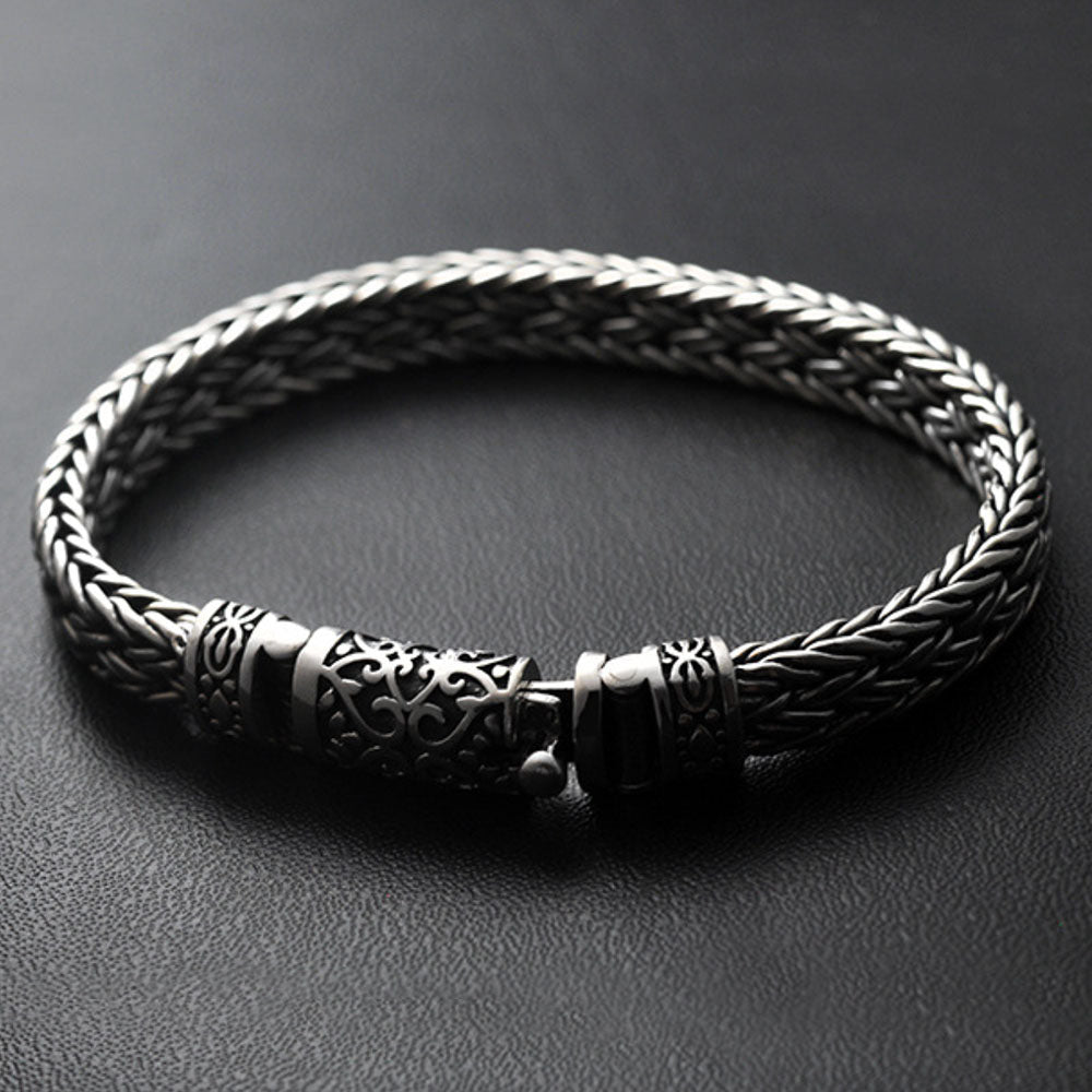 Bracelet tressé à boucle lierre en argent sterling pour hommes