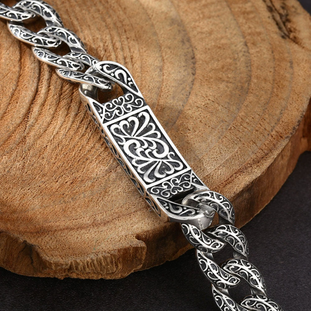 Men's Sterling Silver Ivy Pattern Cuban Link Bracelet