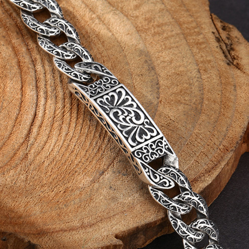 Men's Sterling Silver Ivy Pattern Cuban Link Bracelet