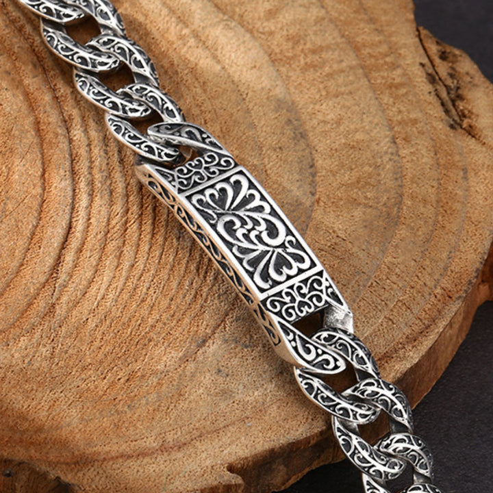 Men's Sterling Silver Ivy Pattern Cuban Link Bracelet