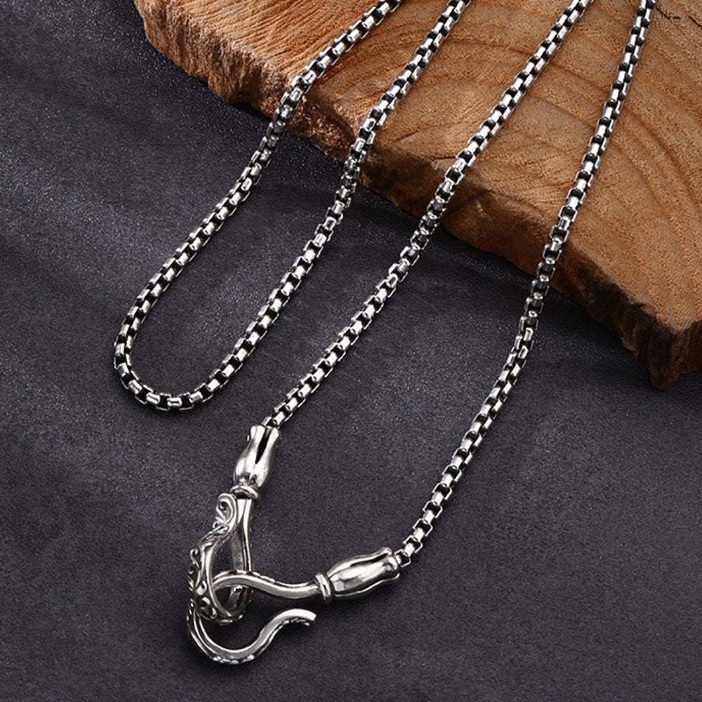 Men's Sterling Silver Ivy Pattern Hooks Box Chain