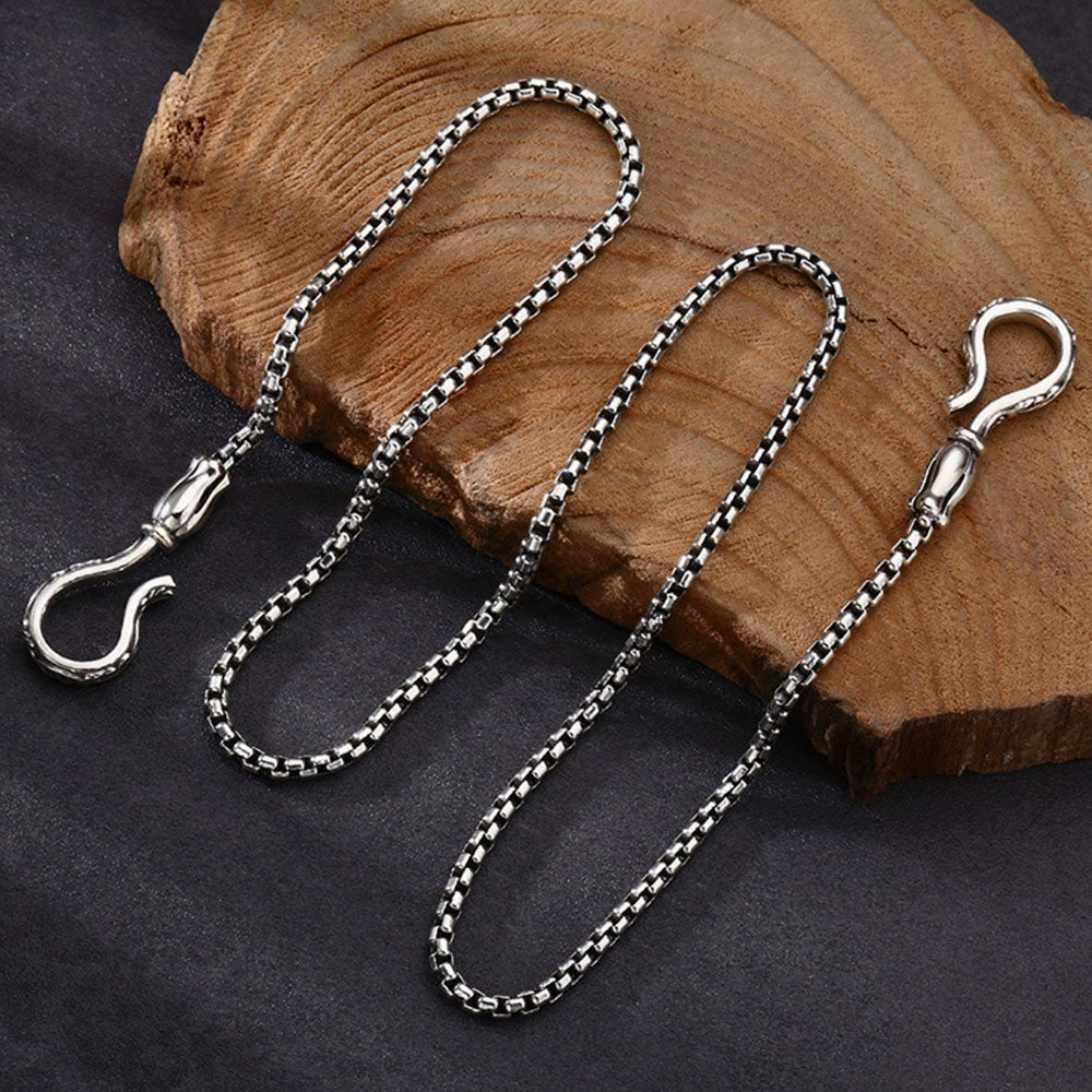 Men's Sterling Silver Ivy Pattern Hooks Box Chain