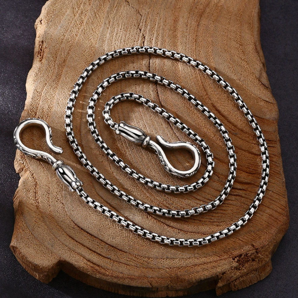 Men's Sterling Silver Ivy Pattern Hooks Box Chain