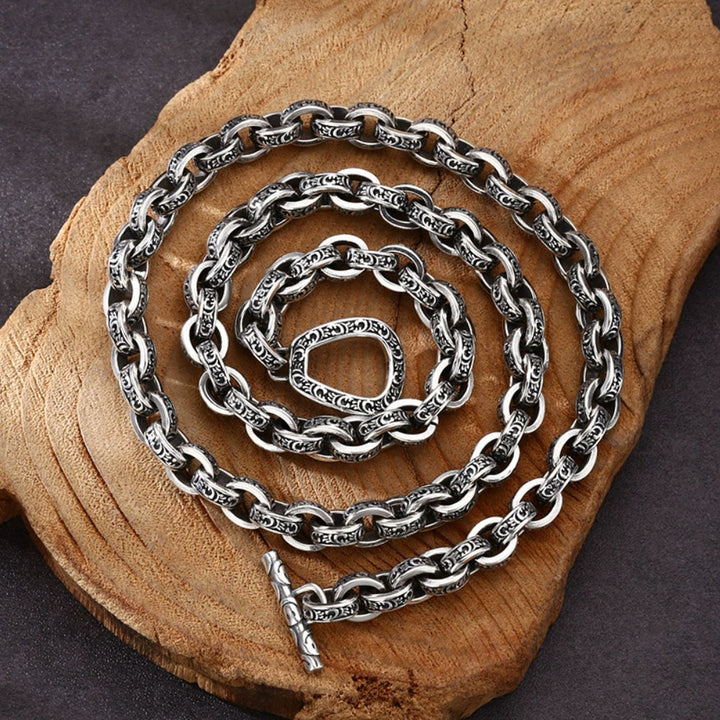 Men’s Sterling Silver Ivy Pattern Oval Link Chain