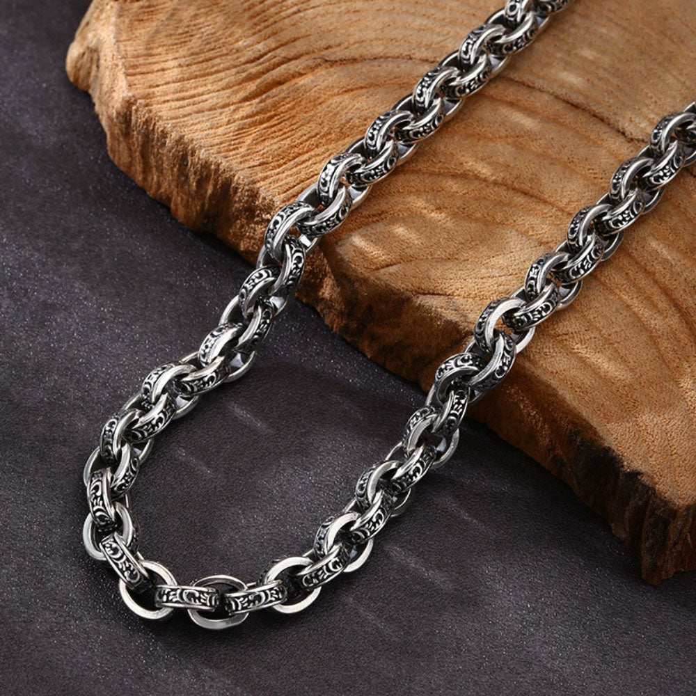 Men’s Sterling Silver Ivy Pattern Oval Link Chain