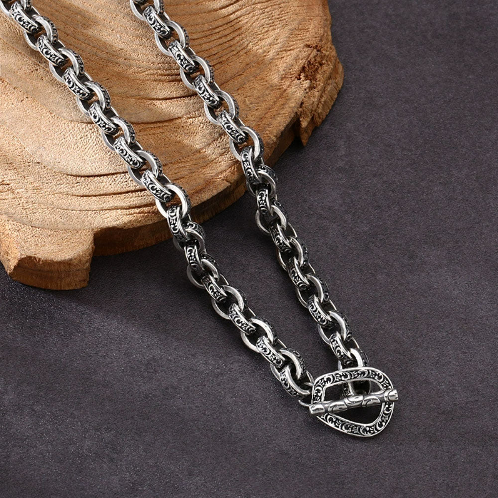 Men’s Sterling Silver Ivy Pattern Oval Link Chain