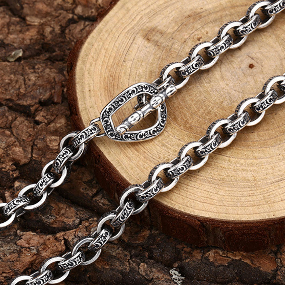 Men’s Sterling Silver Ivy Pattern Oval Link Chain