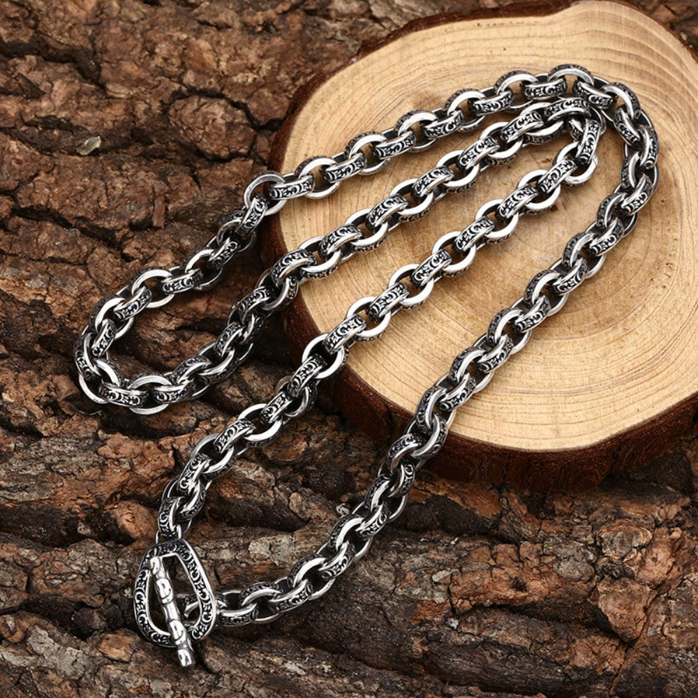 Men’s Sterling Silver Ivy Pattern Oval Link Chain
