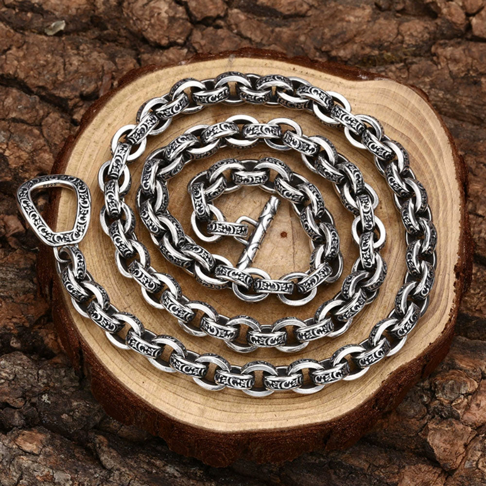 Men’s Sterling Silver Ivy Pattern Oval Link Chain
