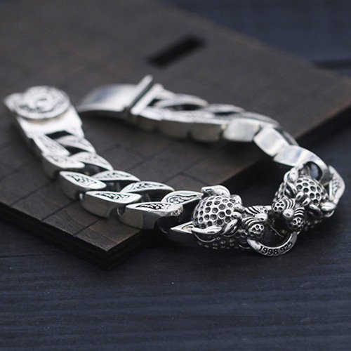 Men's Sterling Silver Leopard Curb Chain Bracelet