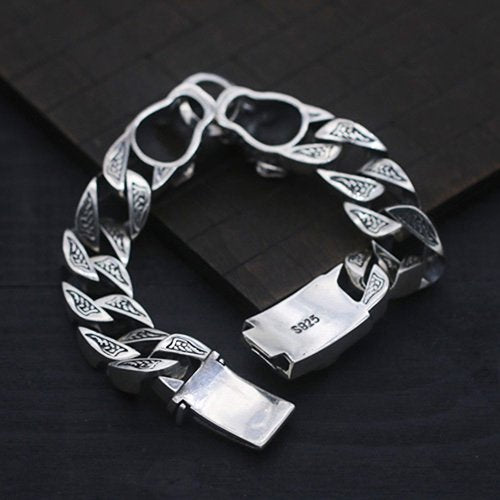 Men's Sterling Silver Leopard Curb Chain Bracelet