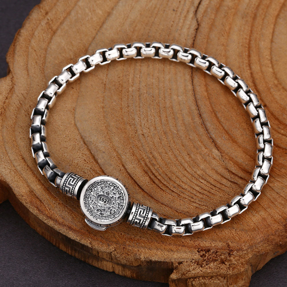 Men's Sterling Silver Lion Clasp Box Chain Bracelet