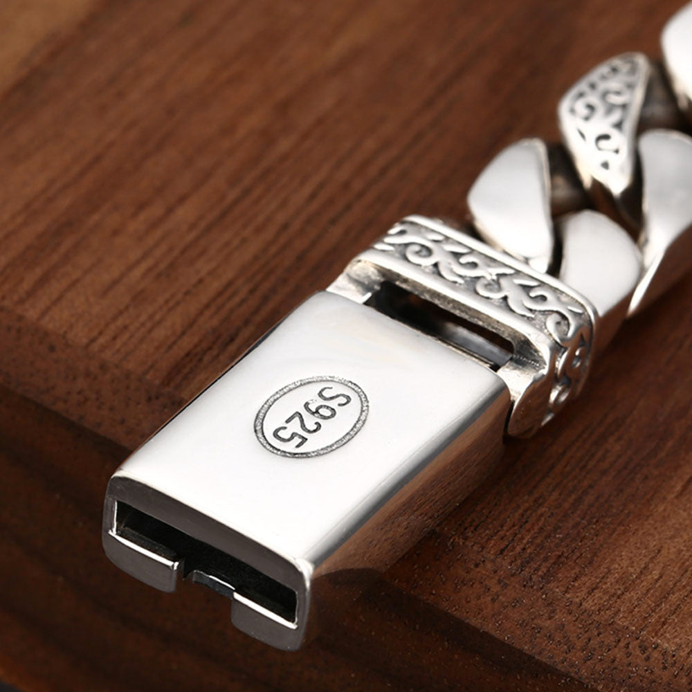 Men's Sterling silver Cuban link bracelet with golden lion head