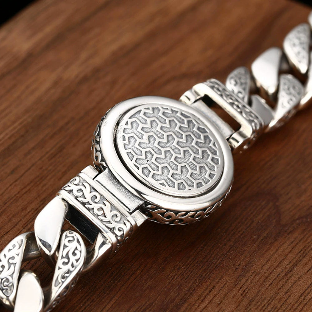 Men's Sterling silver Cuban link bracelet with golden lion head