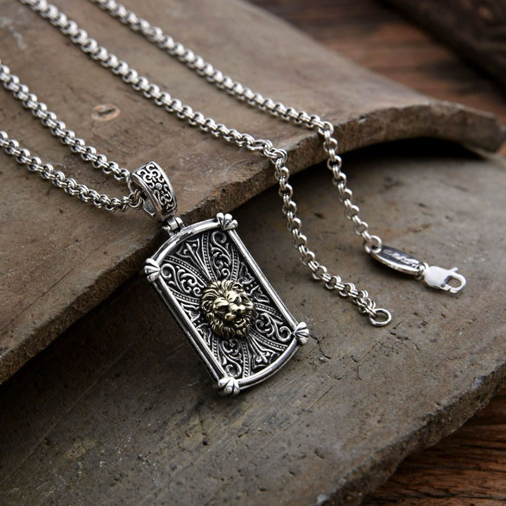 Men's Sterling Silver Lion Tag Pendant Necklace
