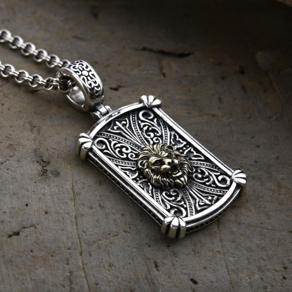 Men's Sterling Silver Lion Tag Pendant Necklace