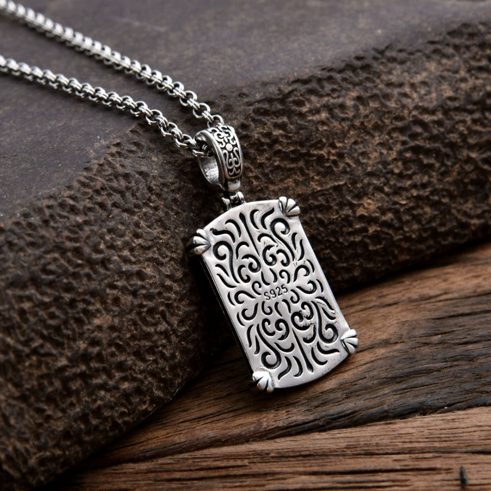 Men's Sterling Silver Lion Tag Pendant Necklace