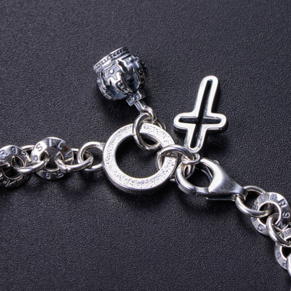 Pulsera de cadena con etiqueta de la Virgen María de plata de ley para hombre