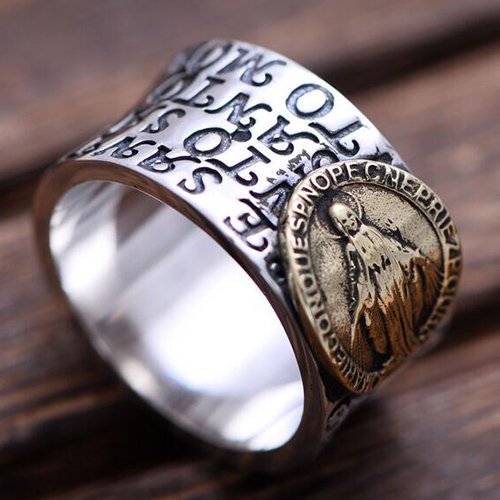 Men's Sterling Silver Virgin Mary Wide Band Ring