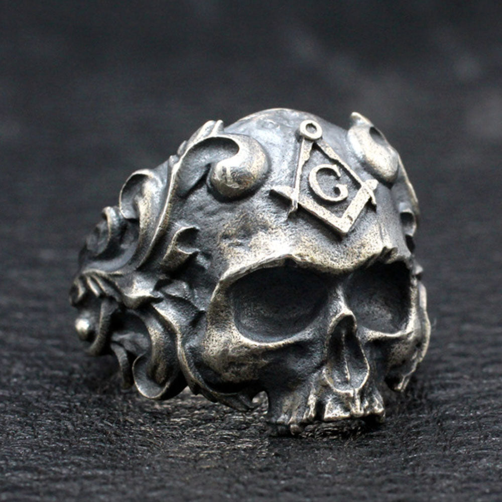 Men's Sterling Silver Masonic Skull Ring