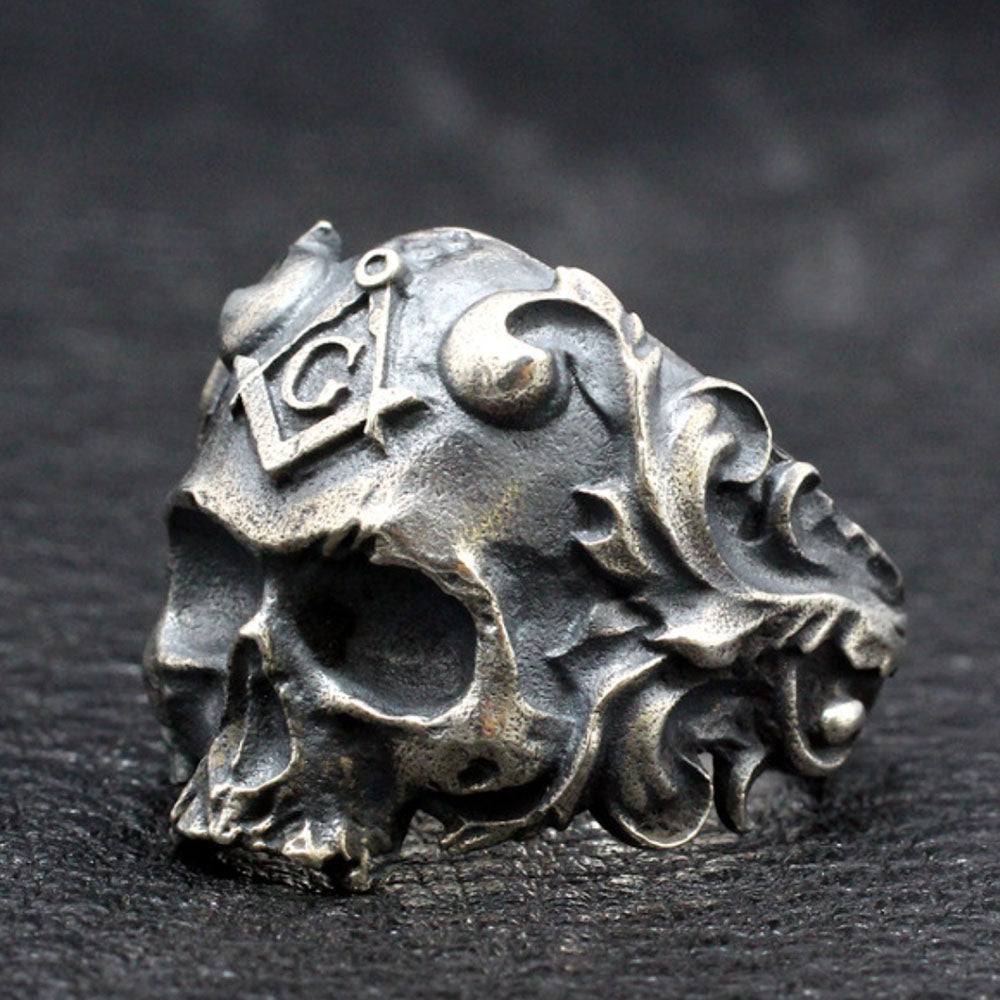 Men's Sterling Silver Masonic Skull Ring