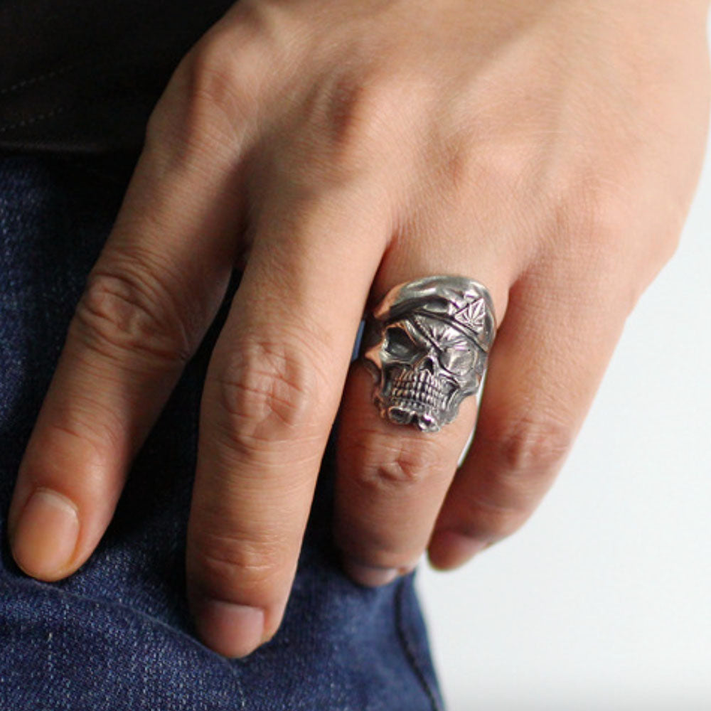 Men's Sterling Silver One-eyed Skull Ring